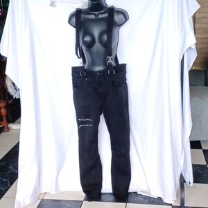 HT Denim Jeans, Hi-Rise Black Super skinny With Suspenders, EUC, Sz 13